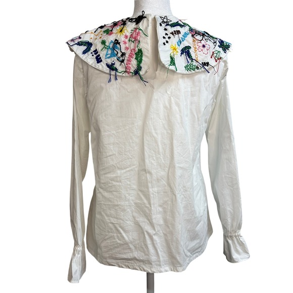 RARE $495 Mii Collection Embroidered Collar White Long Sleeve Blouse Women's Top - Picture 6 of 13